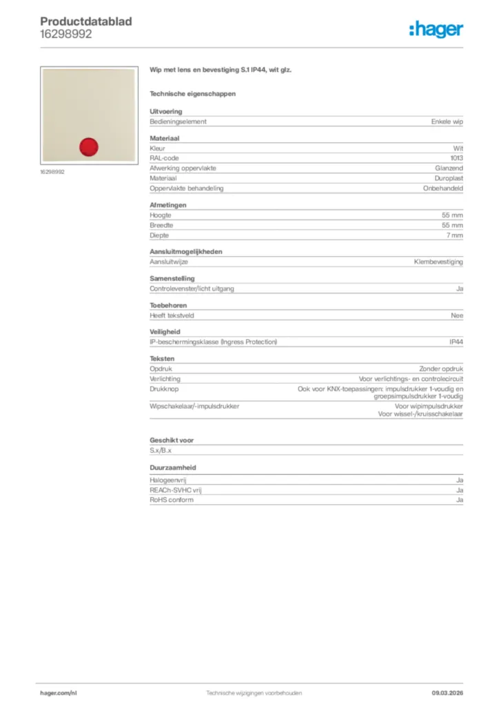 Afbeelding Hager Productdatablad 16298992 | Hager Nederland