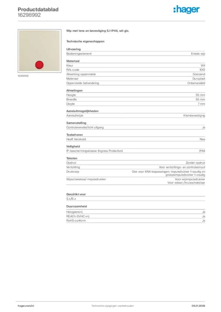 Afbeelding Hager Productdatablad 16298992 | Hager Nederland