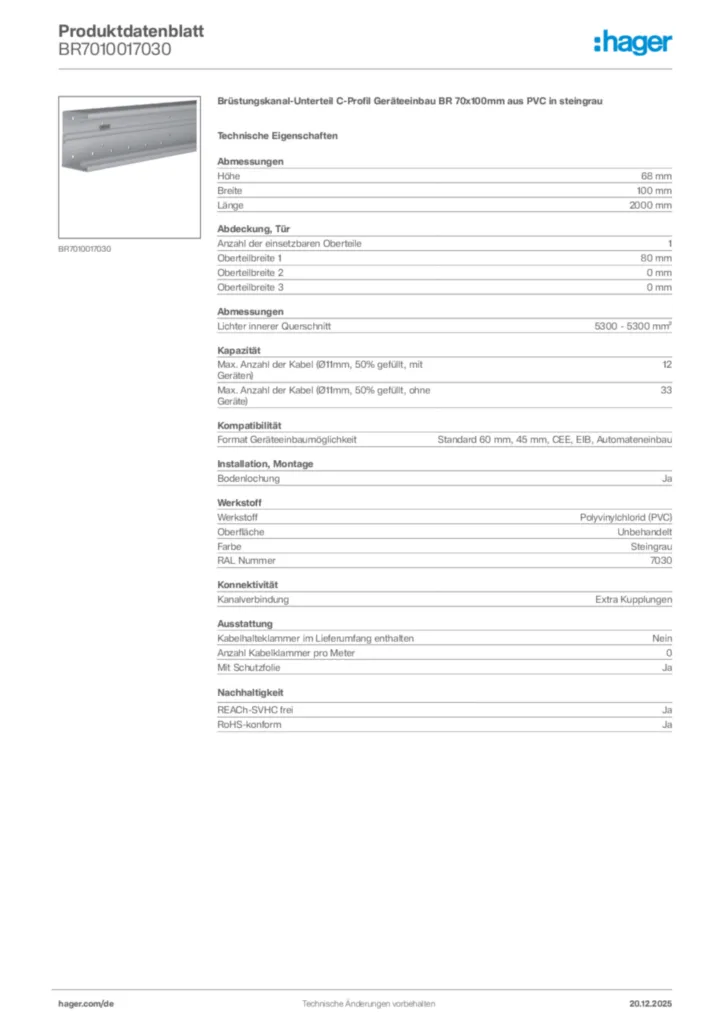 Bild Hager Produktdatenblatt BR7010017030 | Hager Deutschland
