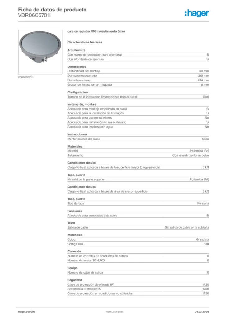 Imagen Hager Ficha de datos de producto VDR06057011 | Hager España