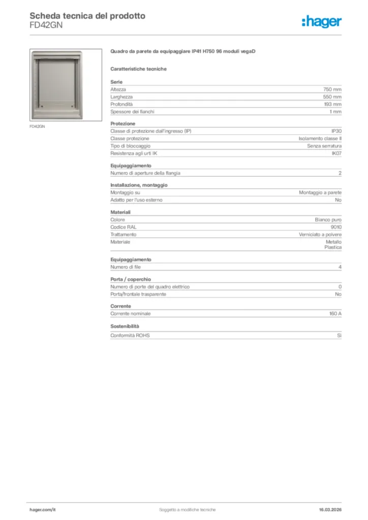 Immagine Hager Scheda tecnica del prodotto FD42GN | Hager Italia