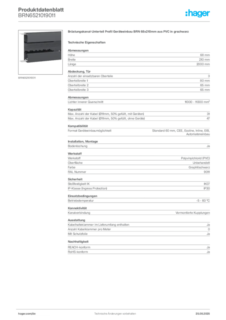 Bild Hager Produktdatenblatt BRN6521019011 | Hager Deutschland