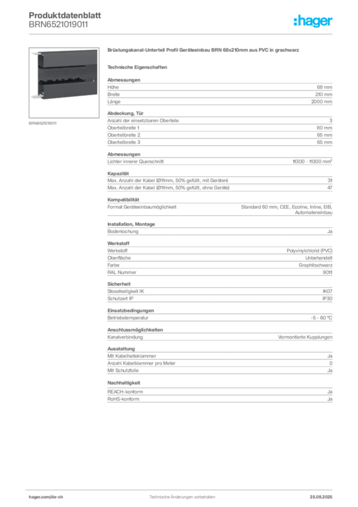 Bild Hager Produktdatenblatt BRN6521019011 | Hager Schweiz