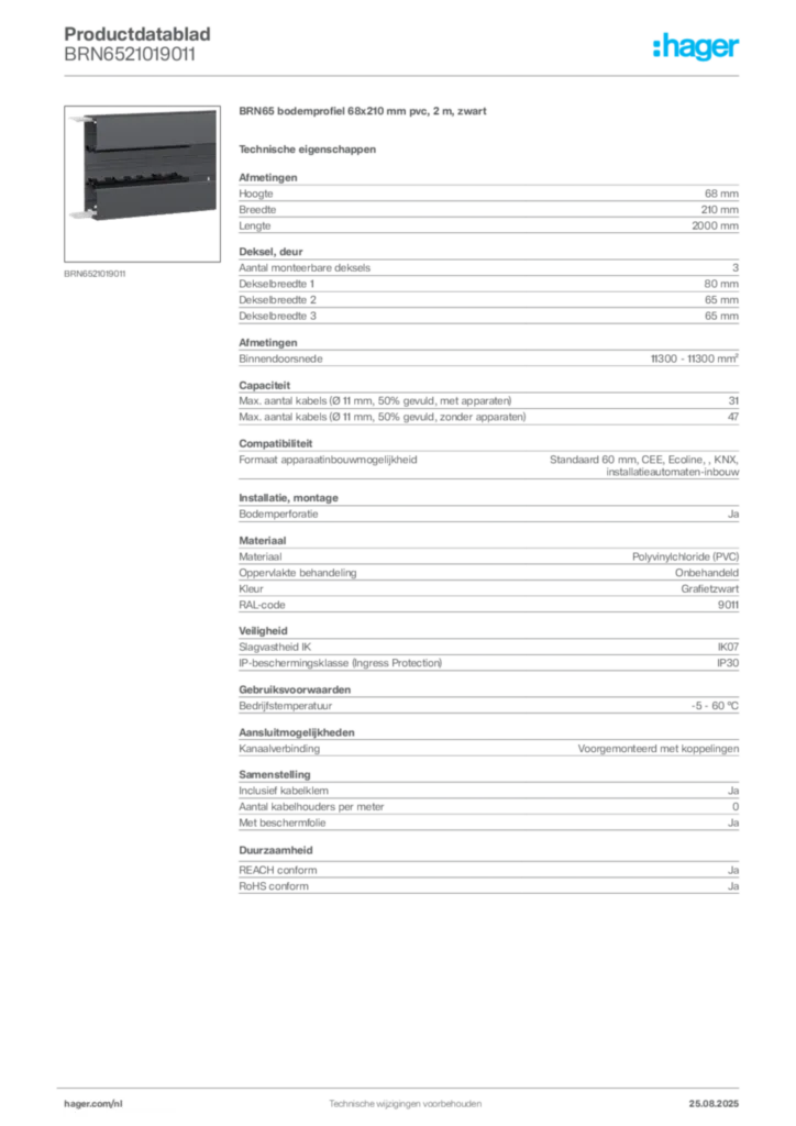 Afbeelding Hager Productdatablad BRN6521019011 | Hager Nederland