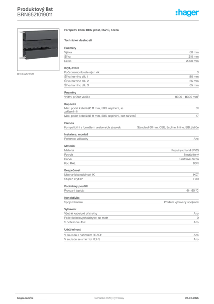 Obrázek Hager Produktový list BRN6521019011 | Hager