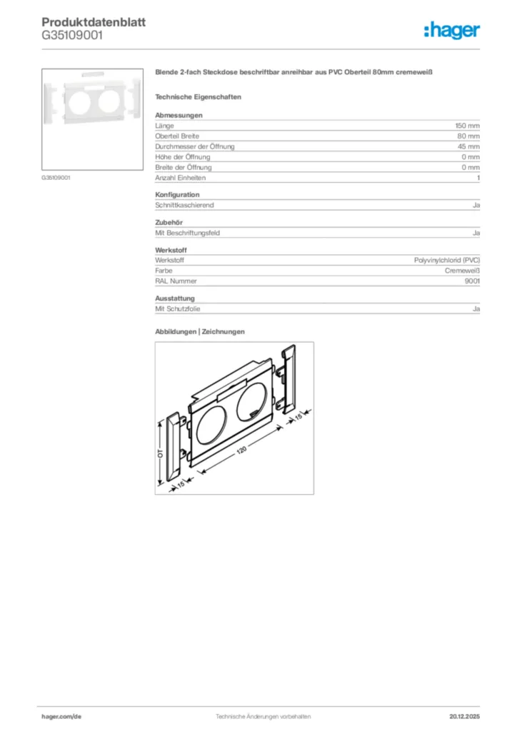 Bild Hager Produktdatenblatt G35109001 | Hager Deutschland