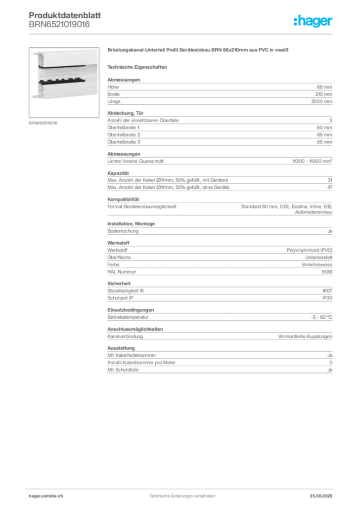 Bild Hager Produktdatenblatt BRN6521019016 | Hager Schweiz