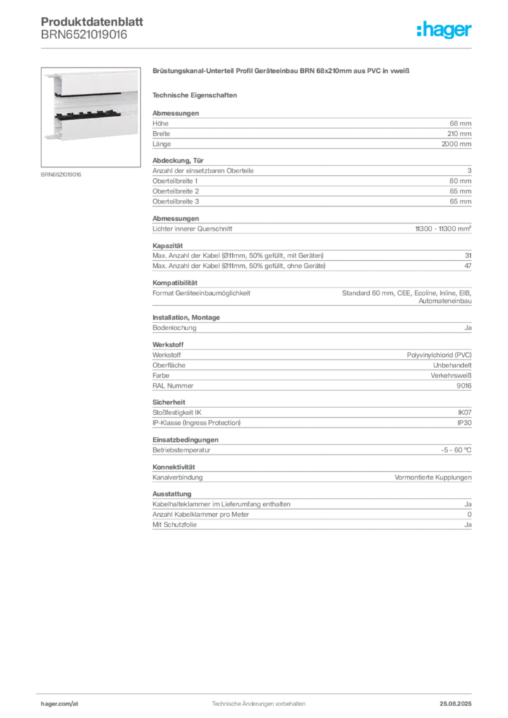 Bild Hager Produktdatenblatt BRN6521019016 | Hager Deutschland