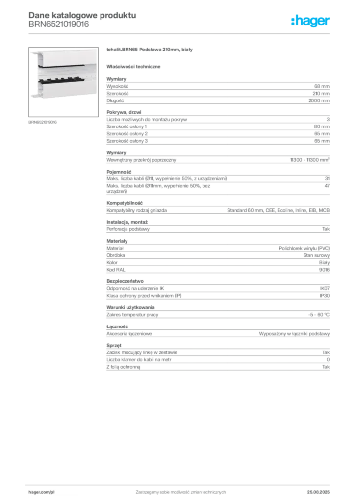 Zdjęcie Hager Karta katalogowa BRN6521019016 | Hager Polska