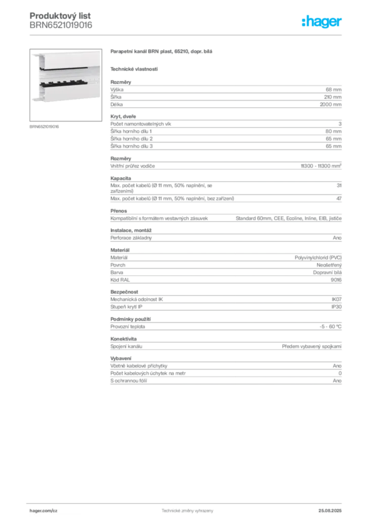 Obrázek Hager Produktový list BRN6521019016 | Hager