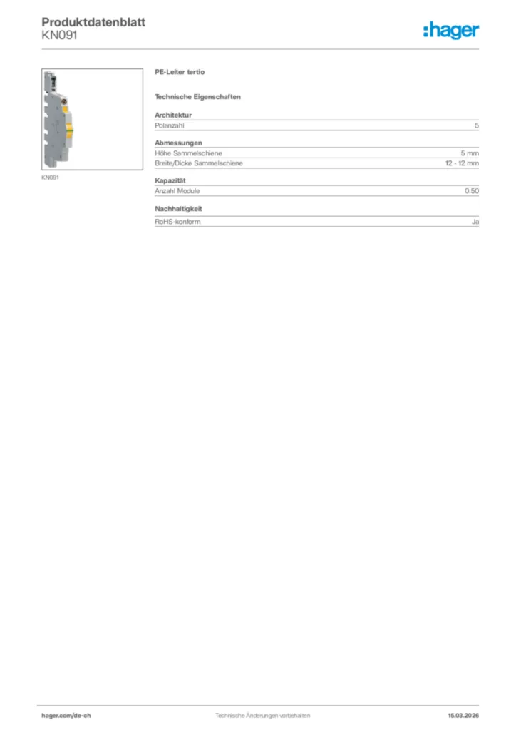 Bild Hager Produktdatenblatt KN091 | Hager Schweiz
