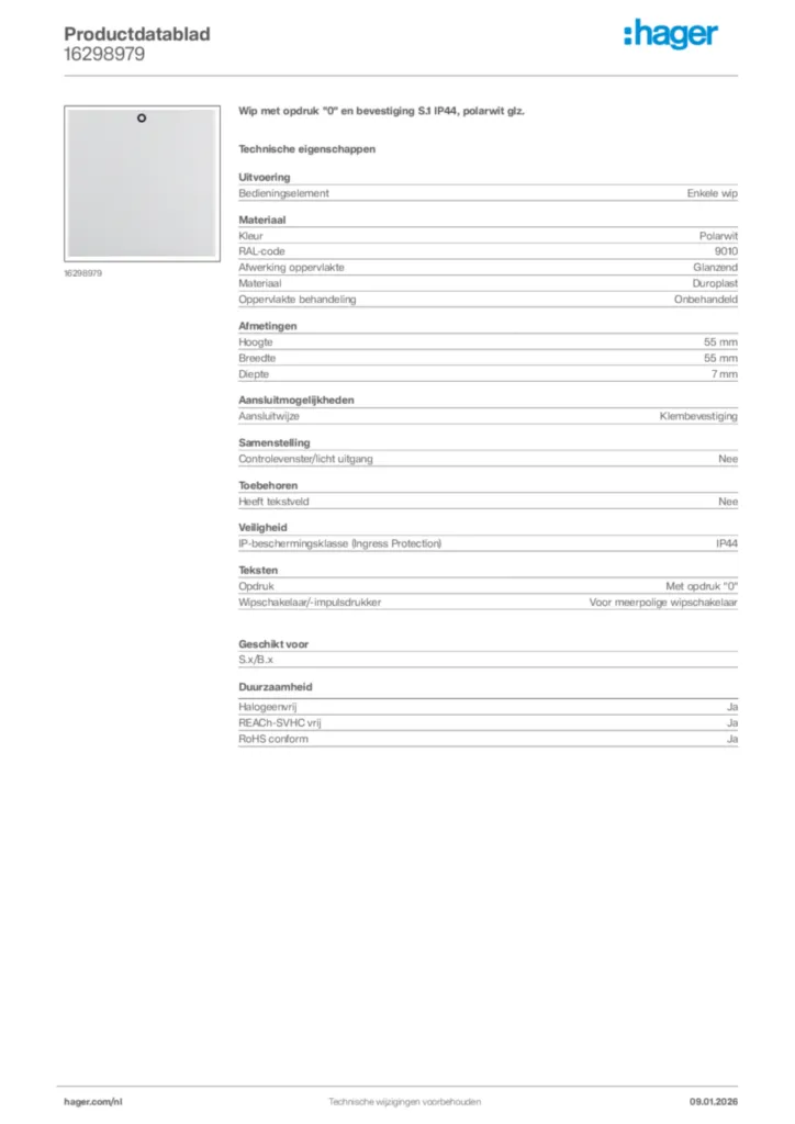 Afbeelding Hager Productdatablad 16298979 | Hager Nederland