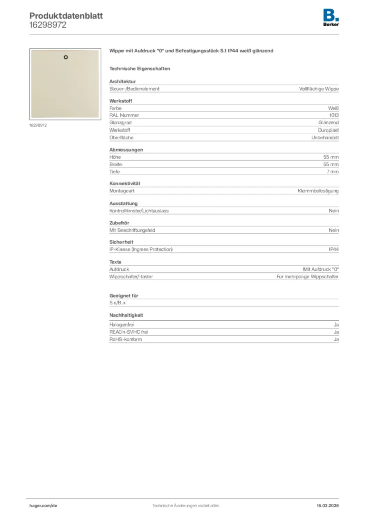 Bild Berker Produktdatenblatt 16298972 | Hager Deutschland