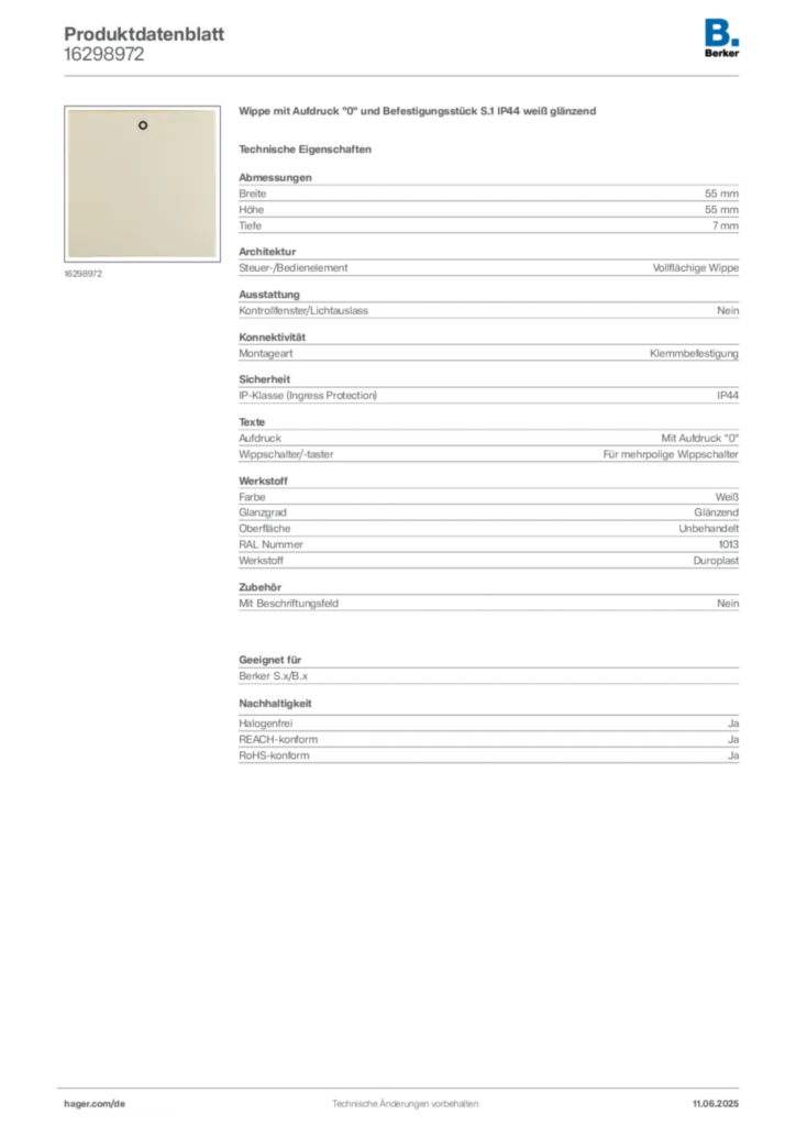 Bild Berker Produktdatenblatt 16298972 | Hager Deutschland
