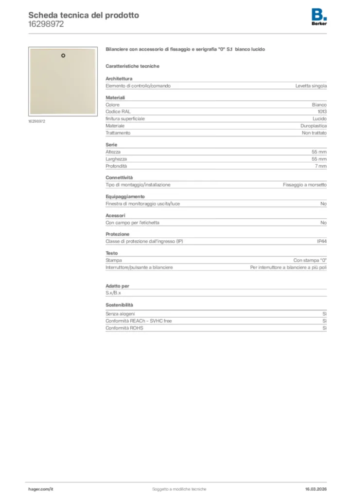 Immagine Berker Scheda tecnica del prodotto 16298972 | Hager Italia