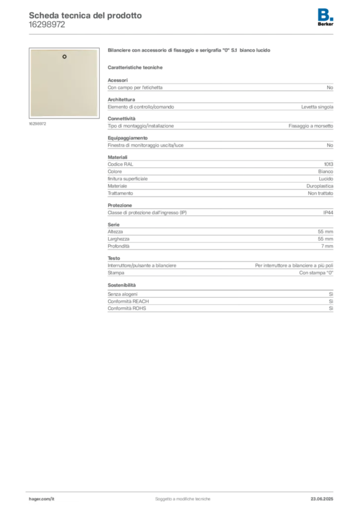 Immagine Berker Scheda tecnica del prodotto 16298972 | Hager Italia