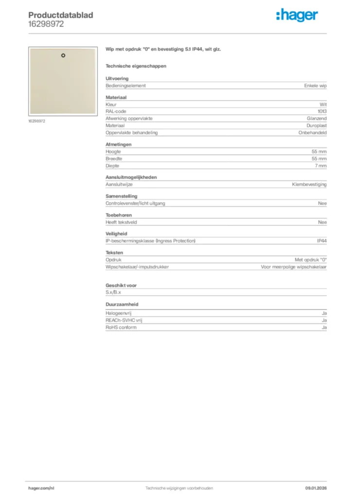 Afbeelding Hager Productdatablad 16298972 | Hager Nederland