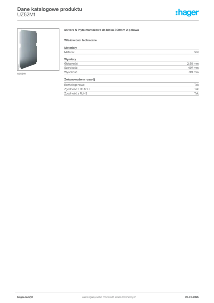 Zdjęcie Hager Karta katalogowa UZ52M1 | Hager Polska
