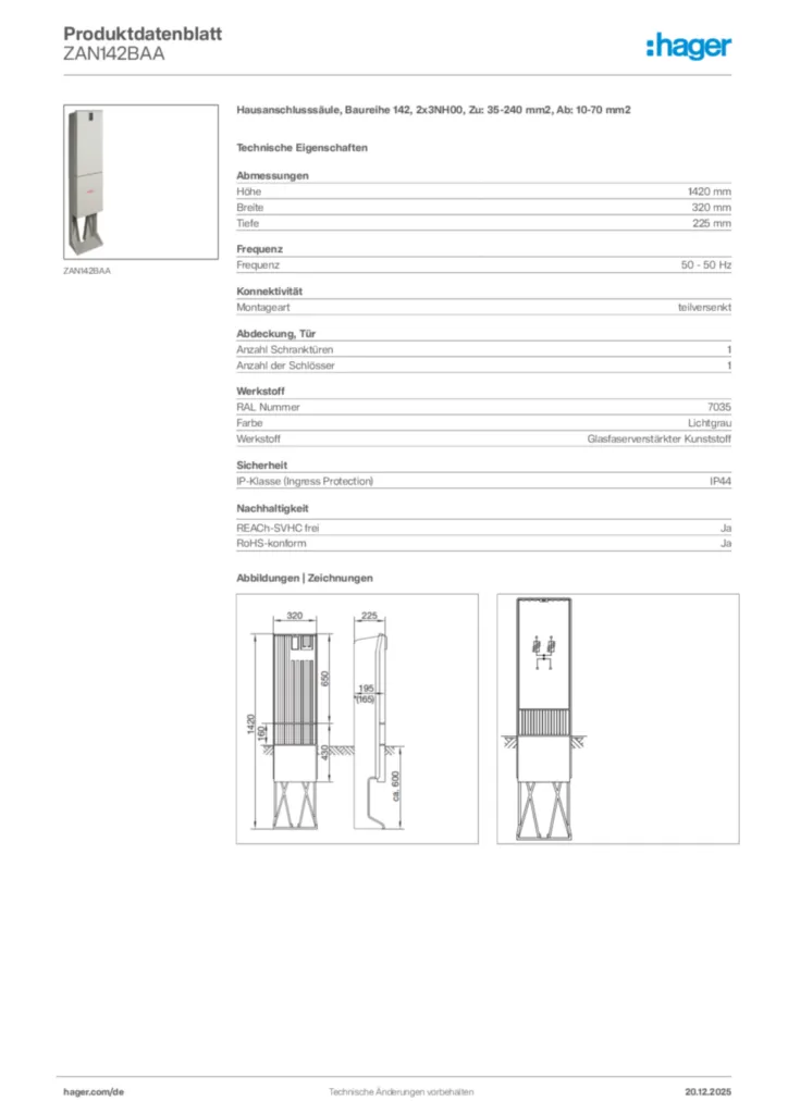 Bild Hager Produktdatenblatt ZAN142BAA | Hager Deutschland
