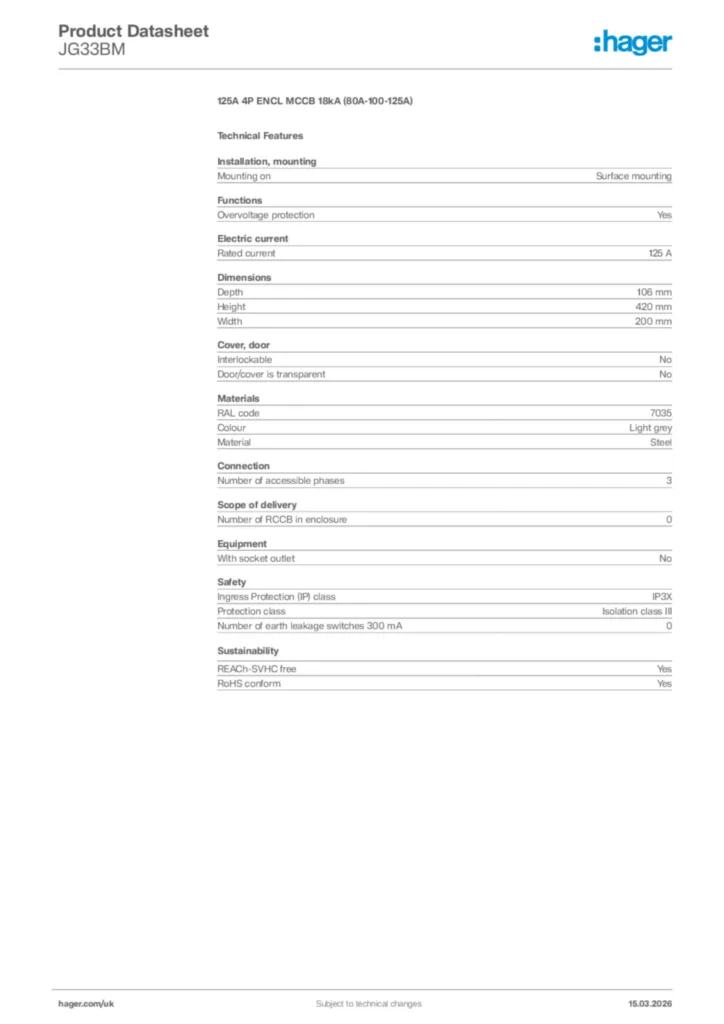 Image Hager Product data sheet JG33BM  | Hager