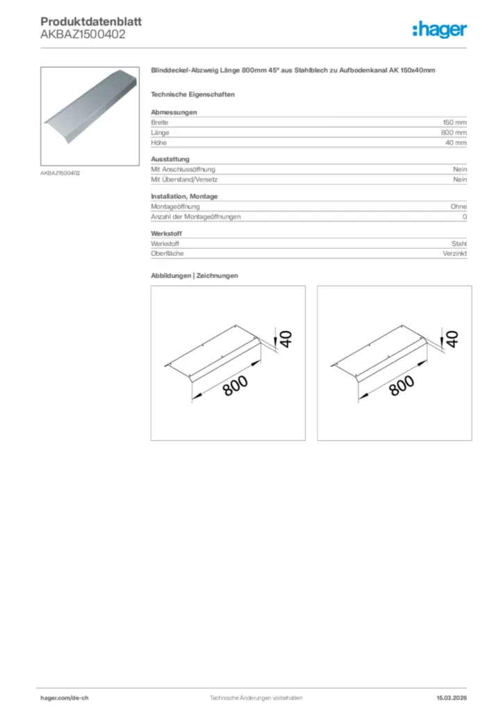 Bild Hager Produktdatenblatt AKBAZ1500402 | Hager Schweiz