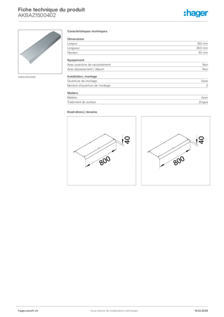 Image Hager Fiche technique du produit AKBAZ1500402 | Hager Suisse