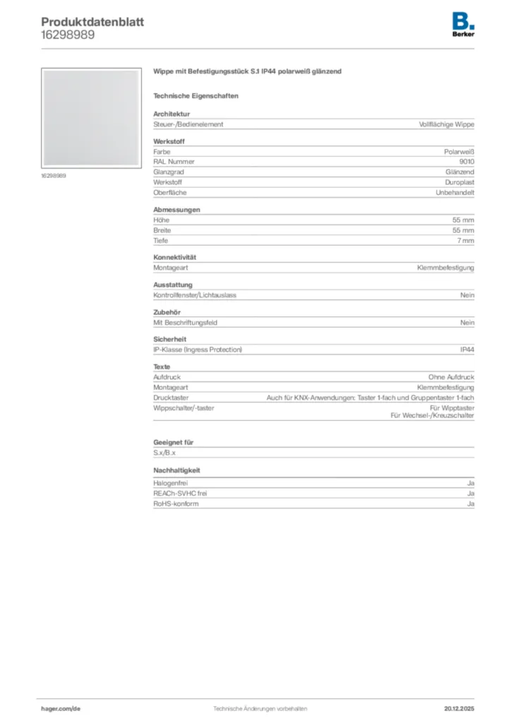 Bild Berker Produktdatenblatt 16298989 | Hager Deutschland