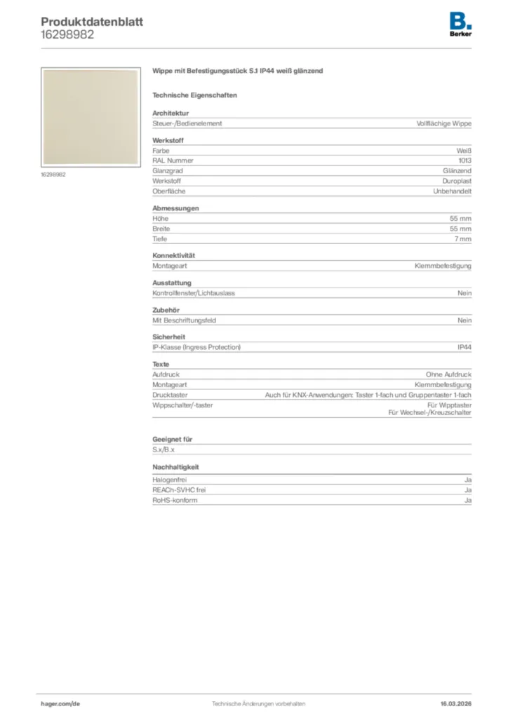 Bild Berker Produktdatenblatt 16298982 | Hager Deutschland