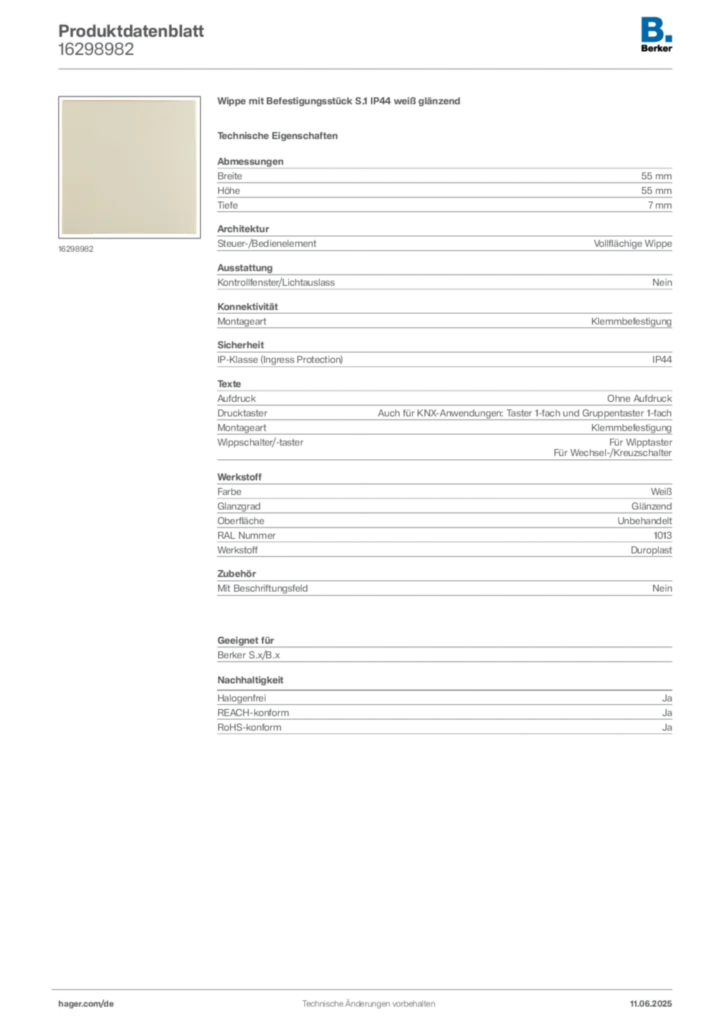 Bild Berker Produktdatenblatt 16298982 | Hager Deutschland