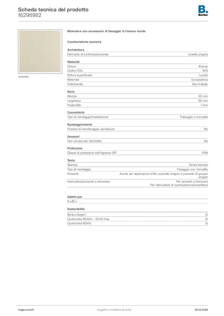 Immagine Berker Scheda tecnica del prodotto 16298982 | Hager Italia