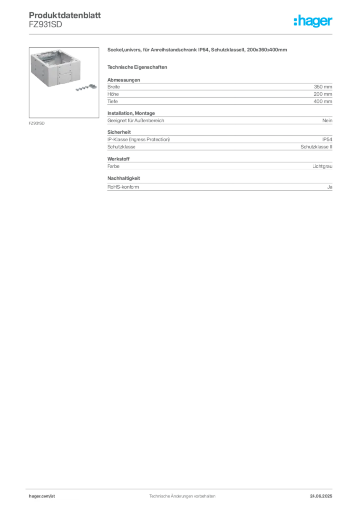 Bild Hager Produktdatenblatt FZ931SD | Hager Deutschland