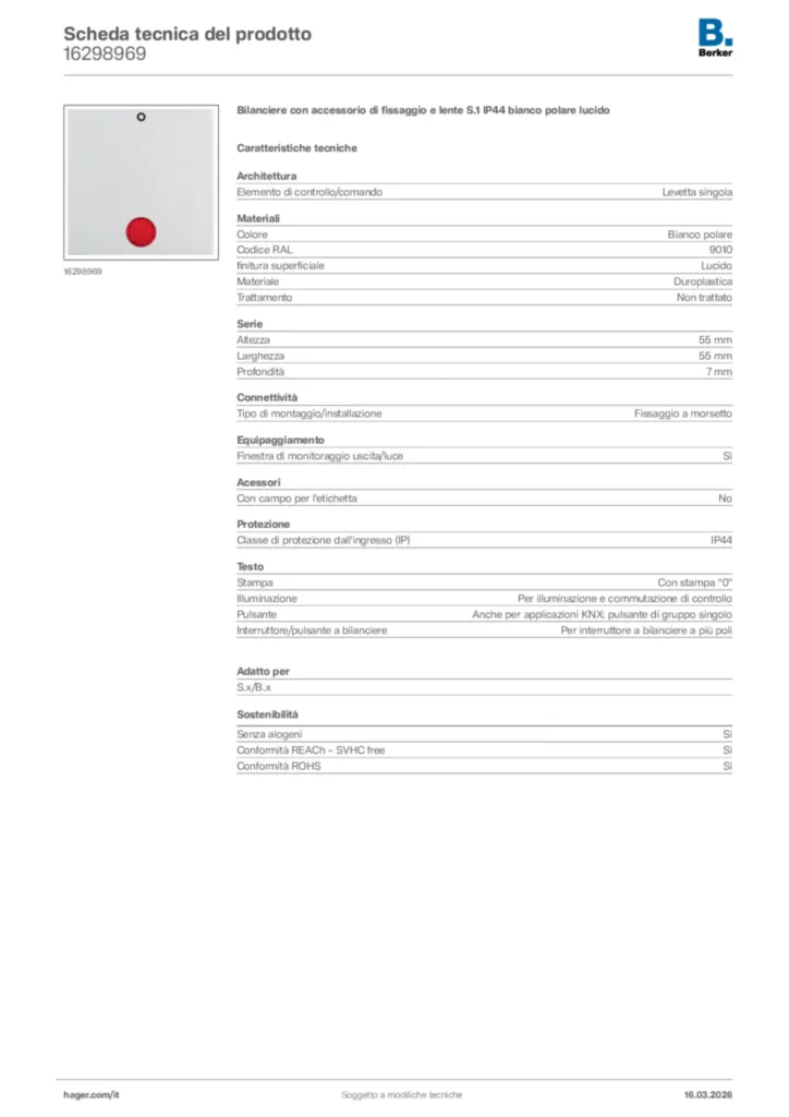 Immagine Berker Scheda tecnica del prodotto 16298969 | Hager Italia
