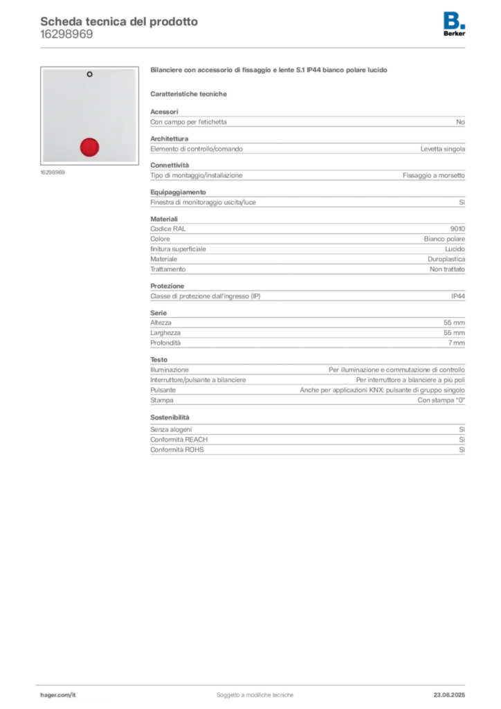 Immagine Berker Scheda tecnica del prodotto 16298969 | Hager Italia
