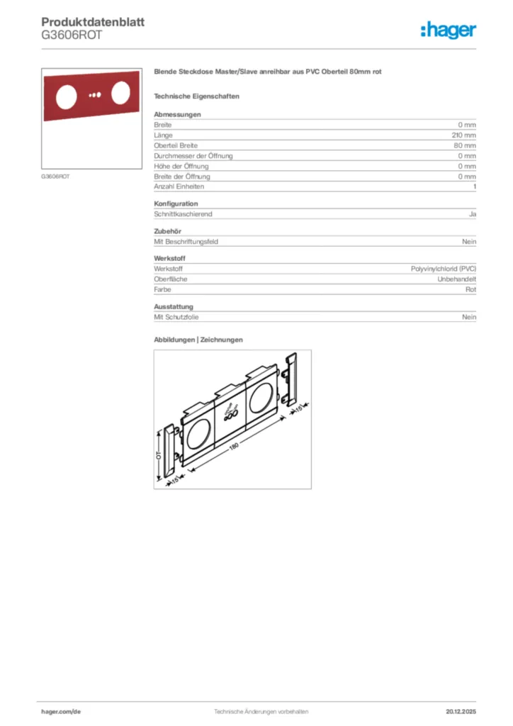 Bild Hager Produktdatenblatt G3606ROT | Hager Deutschland