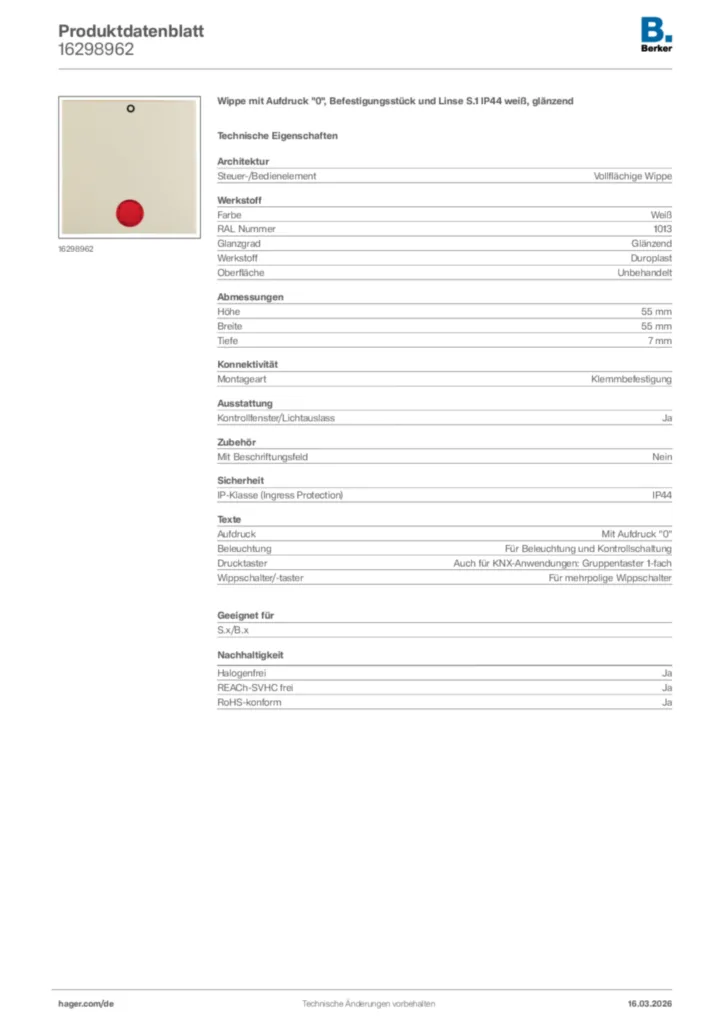 Bild Berker Produktdatenblatt 16298962 | Hager Deutschland