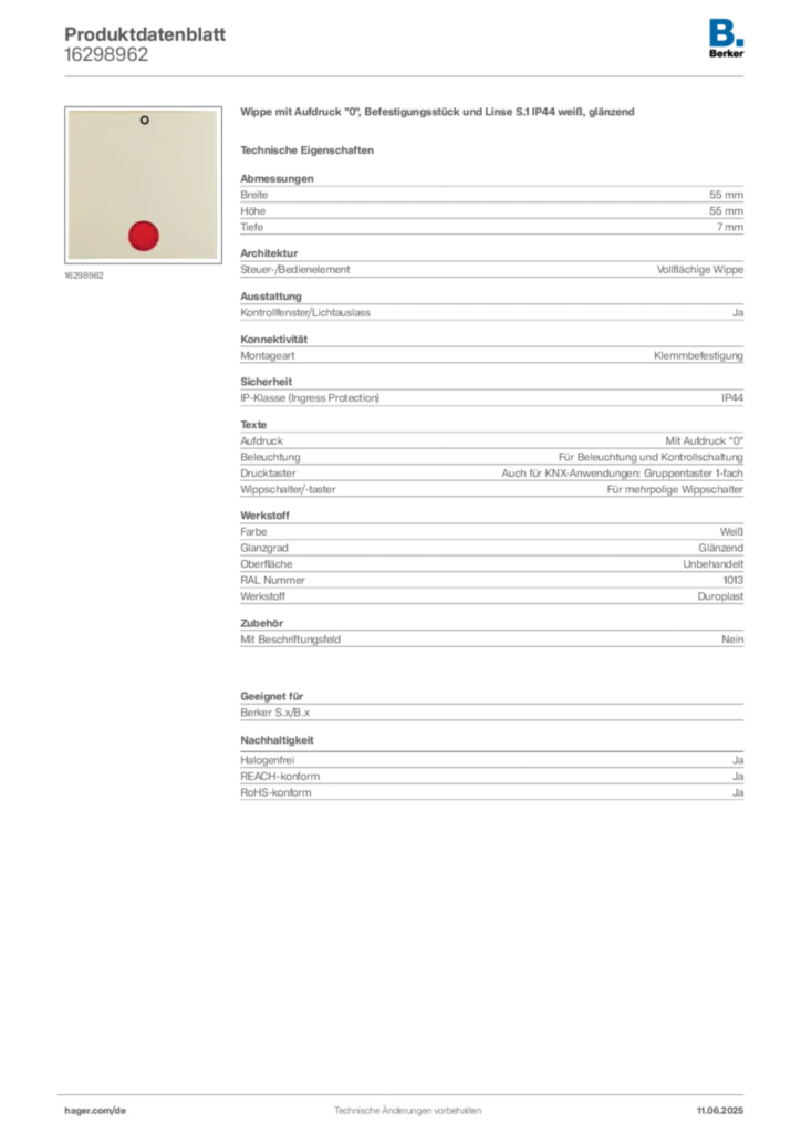Bild Berker Produktdatenblatt 16298962 | Hager Deutschland