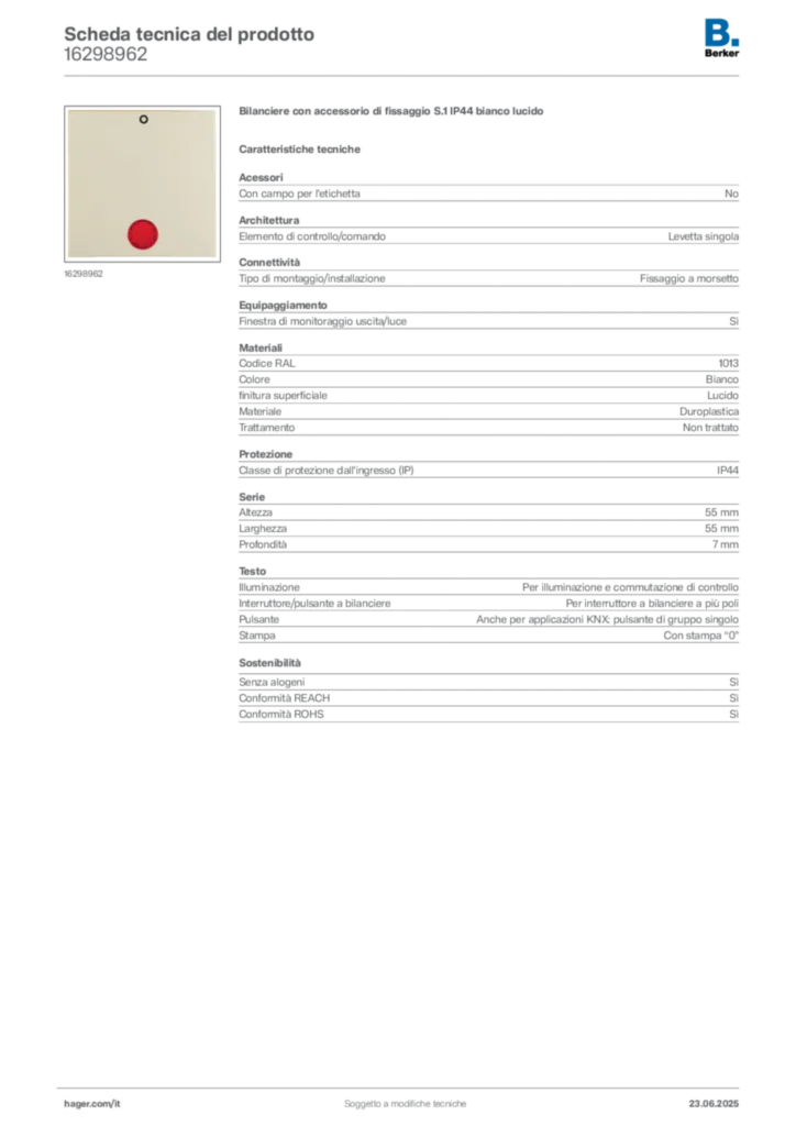 Immagine Berker Scheda tecnica del prodotto 16298962 | Hager Italia