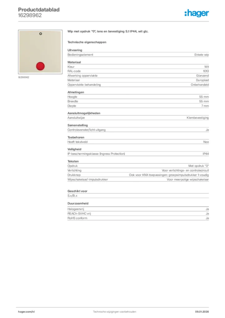 Afbeelding Hager Productdatablad 16298962 | Hager Nederland