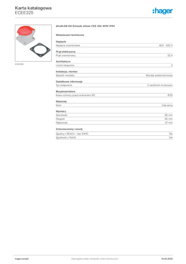 Zdjęcie Hager Karta katalogowa ECEE325 | Hager Polska