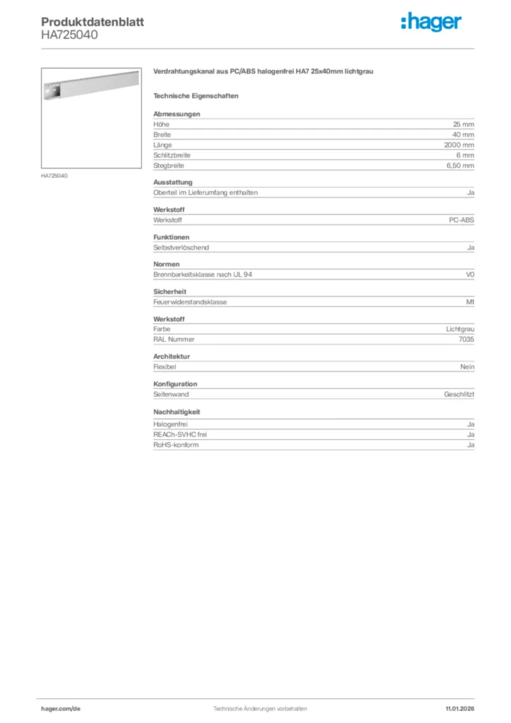 Bild Hager Produktdatenblatt HA725040 | Hager Deutschland