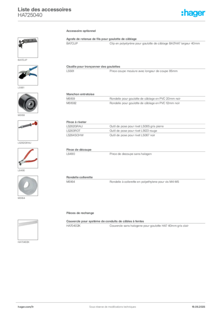 Image Hager Fiche technique du produit HA725040 | Hager France