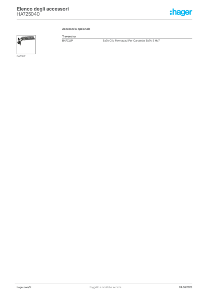 Immagine Hager Scheda tecnica del prodotto HA725040 | Hager Italia