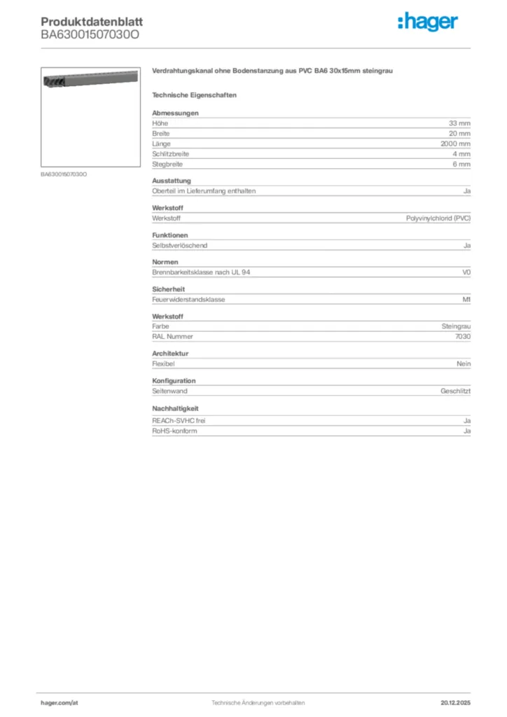 Bild Hager Produktdatenblatt BA63001507030O | Hager Deutschland