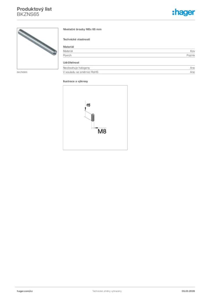 Obrázek Hager Product data sheet BKZNS65 | Hager