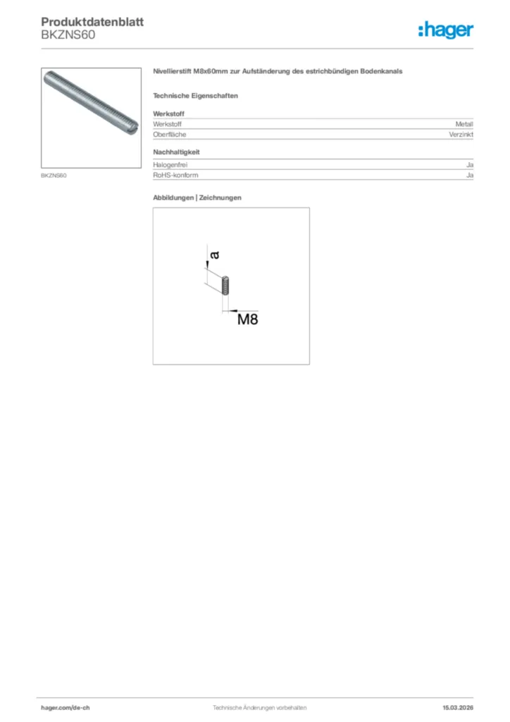 Bild Hager Produktdatenblatt BKZNS60 | Hager Schweiz