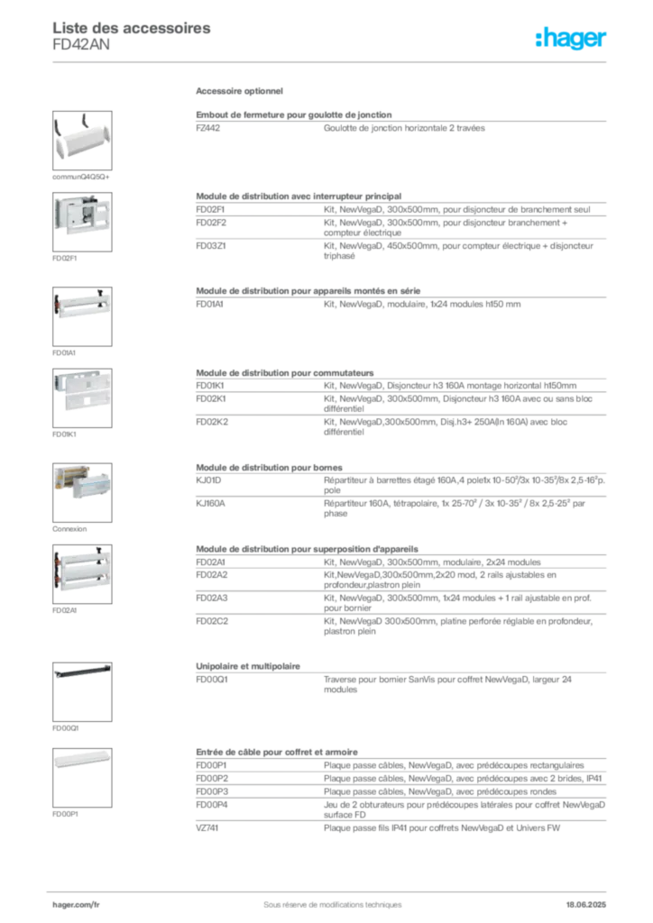Image Hager Fiche technique du produit FD42AN | Hager France