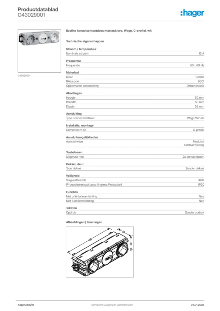 Afbeelding Hager Productdatablad G43029001 | Hager Nederland