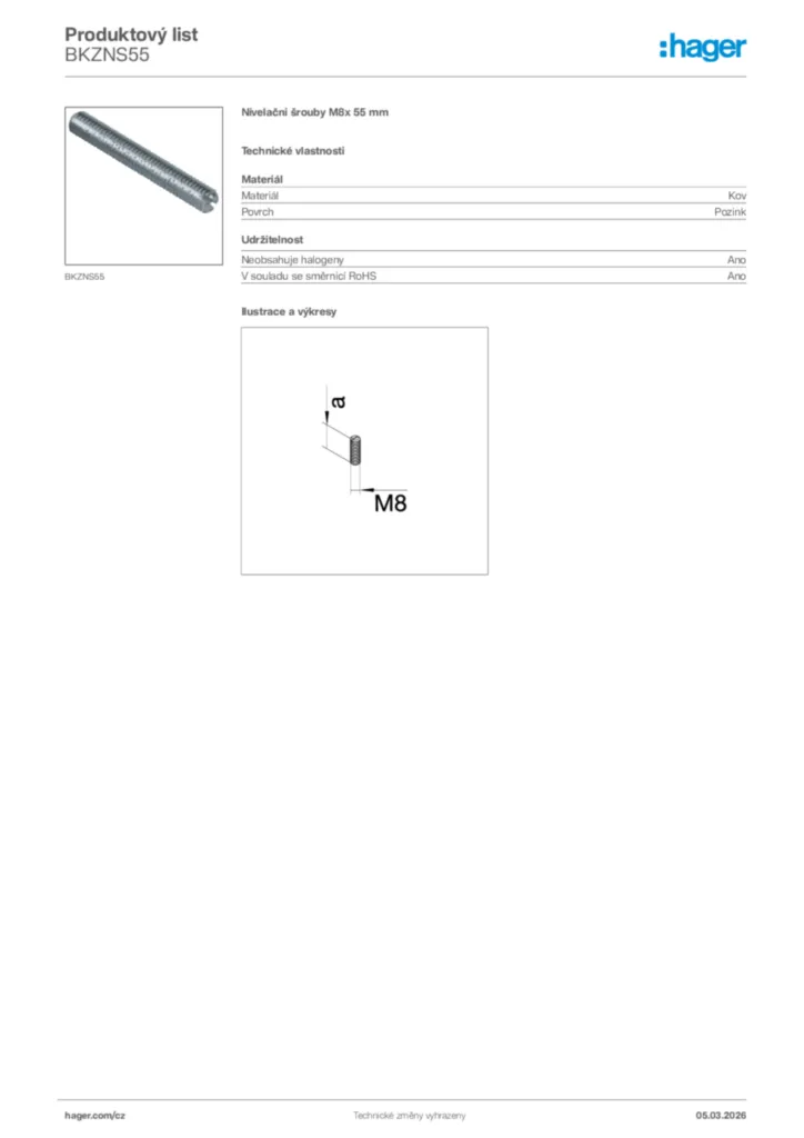 Obrázek Hager Product data sheet BKZNS55 | Hager