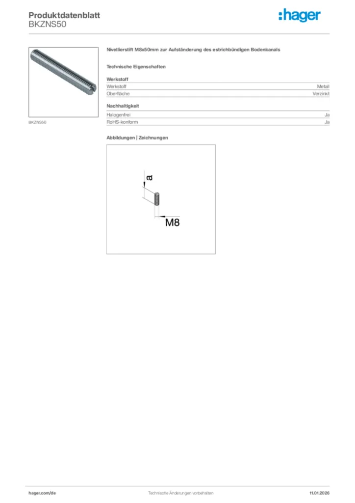 Bild Hager Produktdatenblatt BKZNS50 | Hager Deutschland