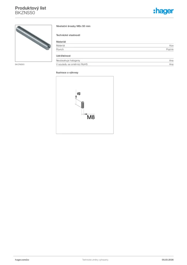 Obrázek Hager Product data sheet BKZNS50 | Hager